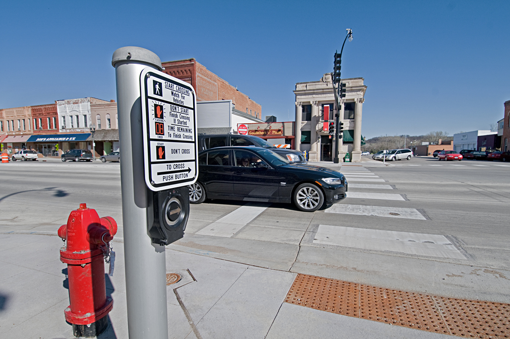 ADA compliant crosswalk in a rural Minnesota downtown